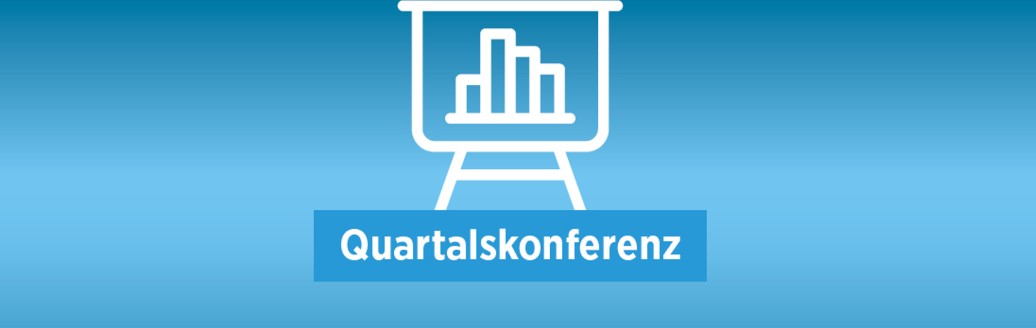 Grafik mit Icon eines Whiteboards mit Schriftzug "Quartalskonferenz"